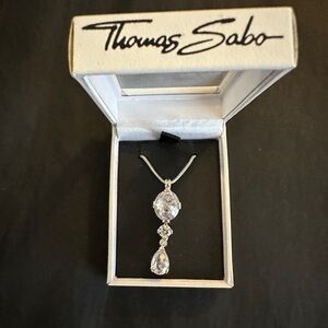 Thomas Sabo triple drop clear crystal pendant necklace